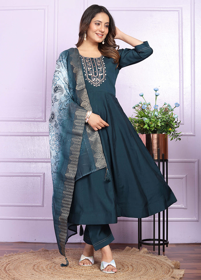 3 Pc Blue Readymade Silk Suit Set