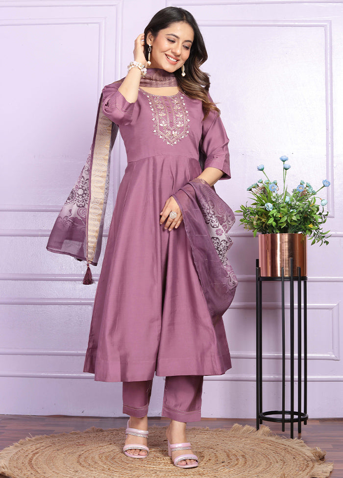 3 Pc Purple Readymade Silk Suit Set