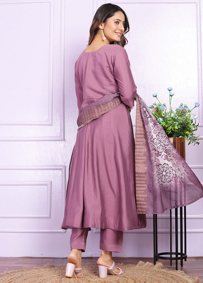 3 Pc Purple Readymade Silk Suit Set