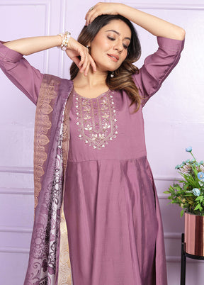 3 Pc Purple Readymade Silk Suit Set