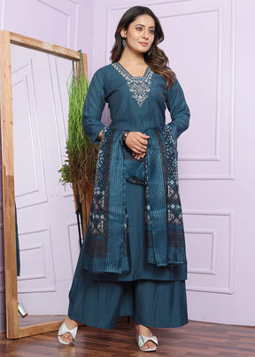 3 Pc Blue Readymade Silk Suit Set