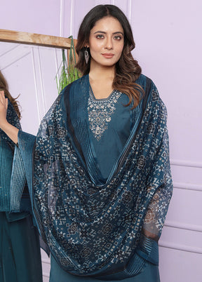 3 Pc Blue Readymade Silk Suit Set