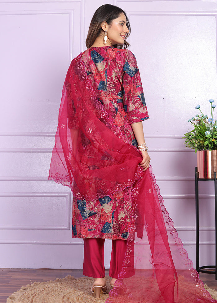 3 Pc Multicolor Readymade Silk Suit Set