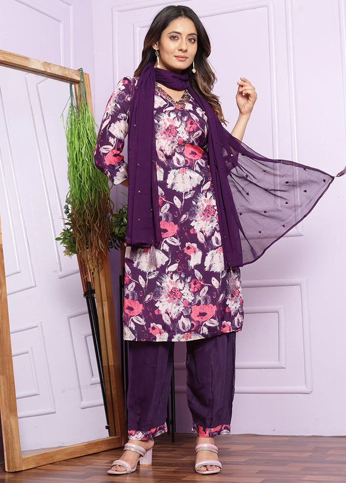 3 Pc Multicolor Pure Readymade Silk Suit Set