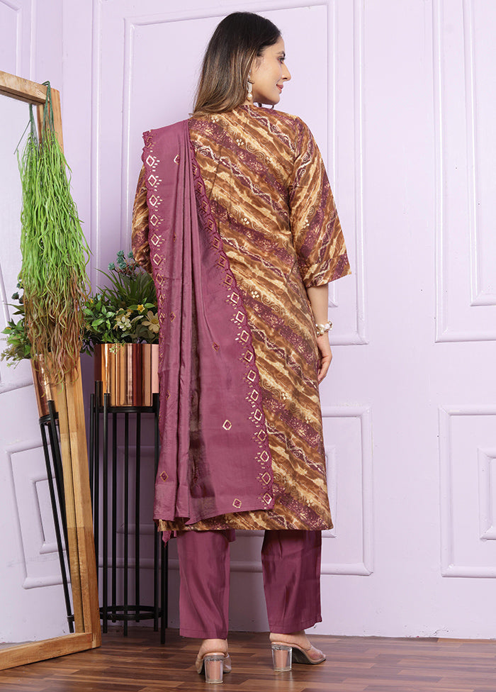 3 Pc Multicolor Readymade Silk Suit Set - Indian Silk House Agencies