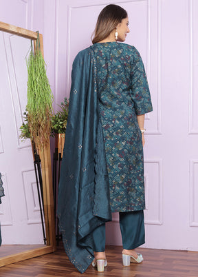 3 Pc Blue Readymade Silk Suit Set