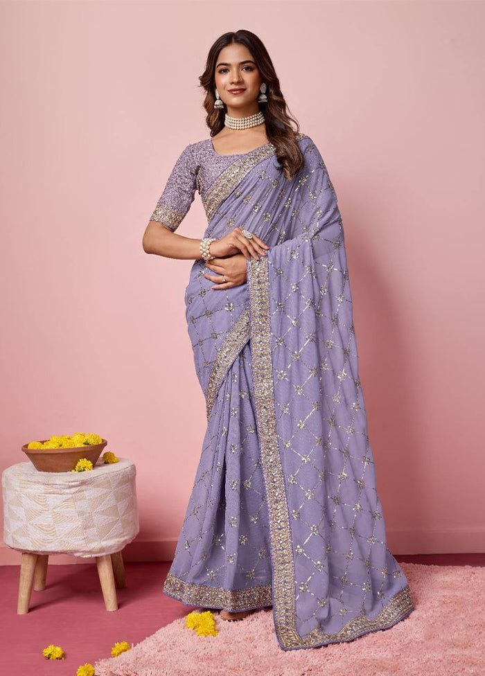 Purple Georgette Saree With Blouse Piece