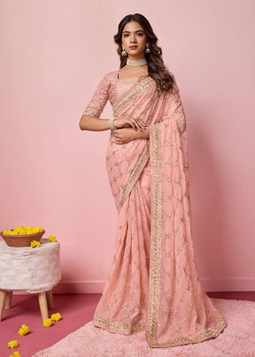 Peach Georgette Saree With Blouse Piece