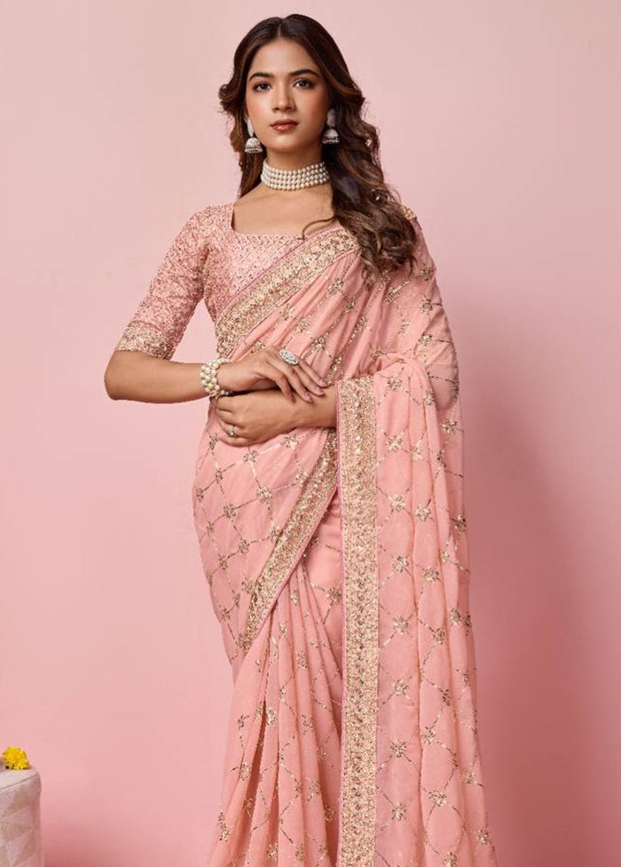 Peach Georgette Saree With Blouse Piece