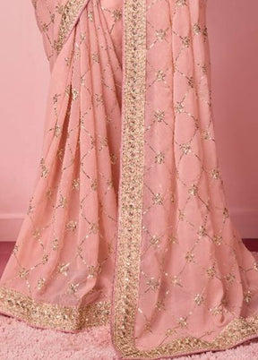 Peach Georgette Saree With Blouse Piece