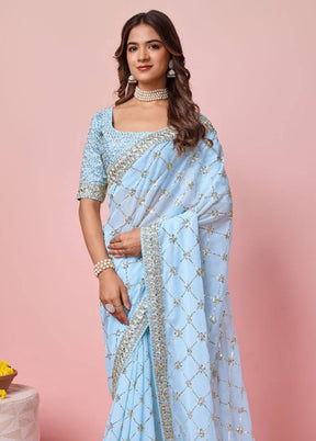 Sky Blue Georgette Saree With Blouse Piece