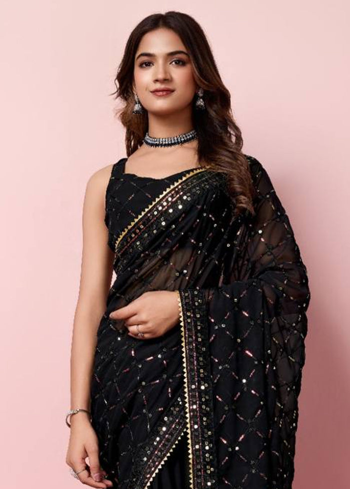 Black Georgette Saree With Blouse Piece