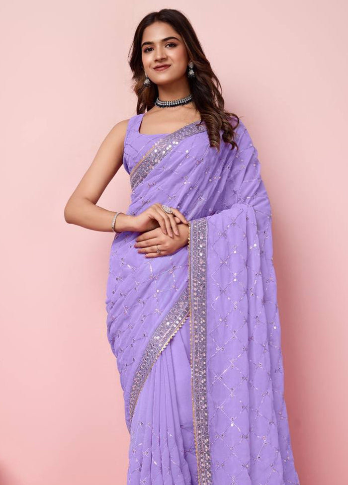 Lavender Georgette Saree With Blouse Piece