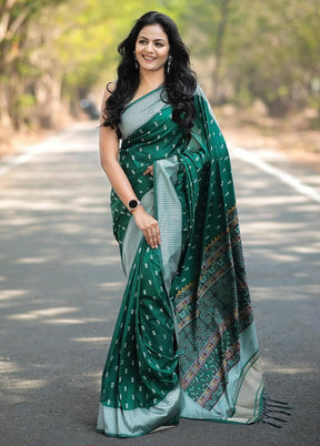 Green Banarasi Silk Saree With Blouse Piece