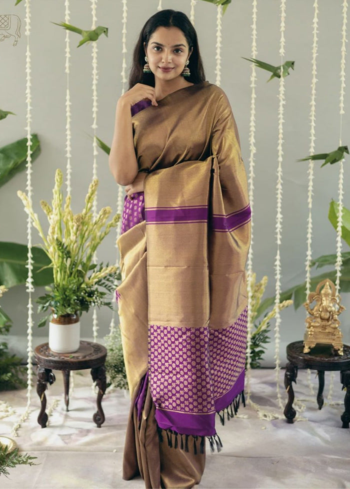 Purple Banarasi Silk Saree With Blouse Piece