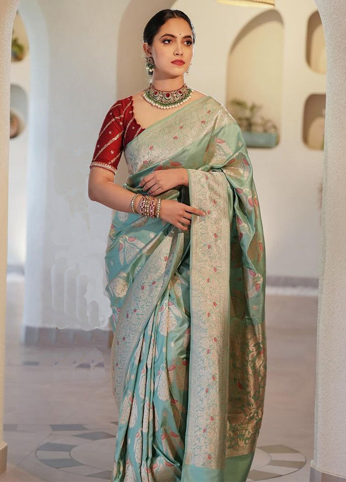 Light Green Banarasi Silk Saree With Blouse Piece