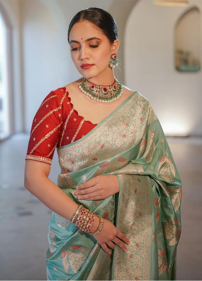 Light Green Banarasi Silk Saree With Blouse Piece