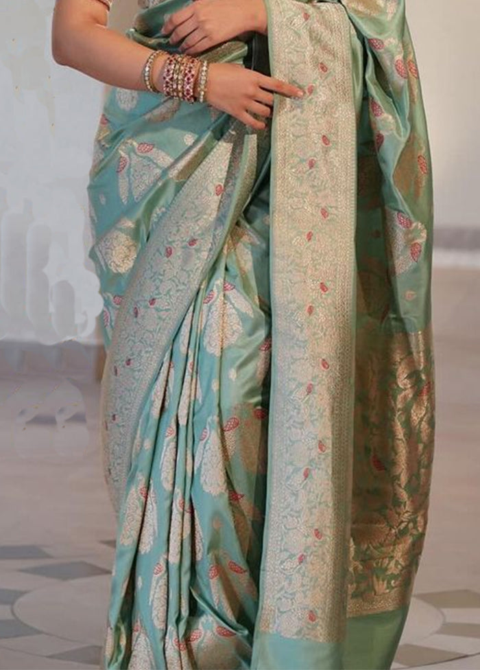 Light Green Banarasi Silk Saree With Blouse Piece