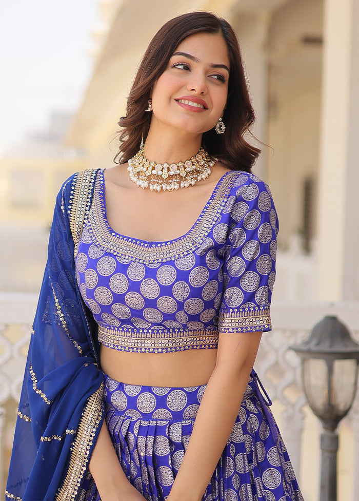 3 Pc Blue Viscose Semi Stitched Lehenga Set