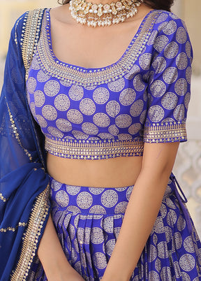 3 Pc Blue Viscose Semi Stitched Lehenga Set