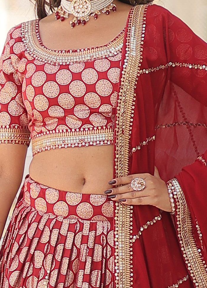 3 Pc Red Viscose Semi Stitched Lehenga Set