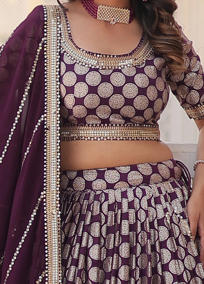 3 Pc Wine Viscose Semi Stitched Lehenga Set