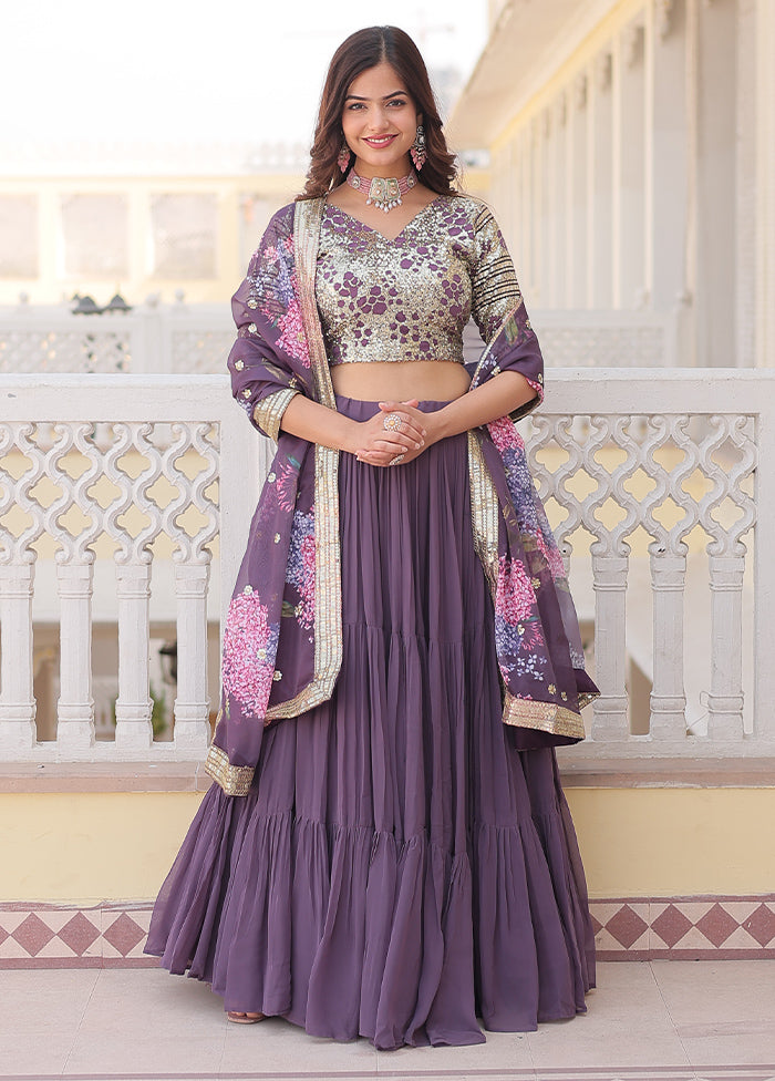 3 Pc Lavender Georgette Semi Stitched Lehenga Set