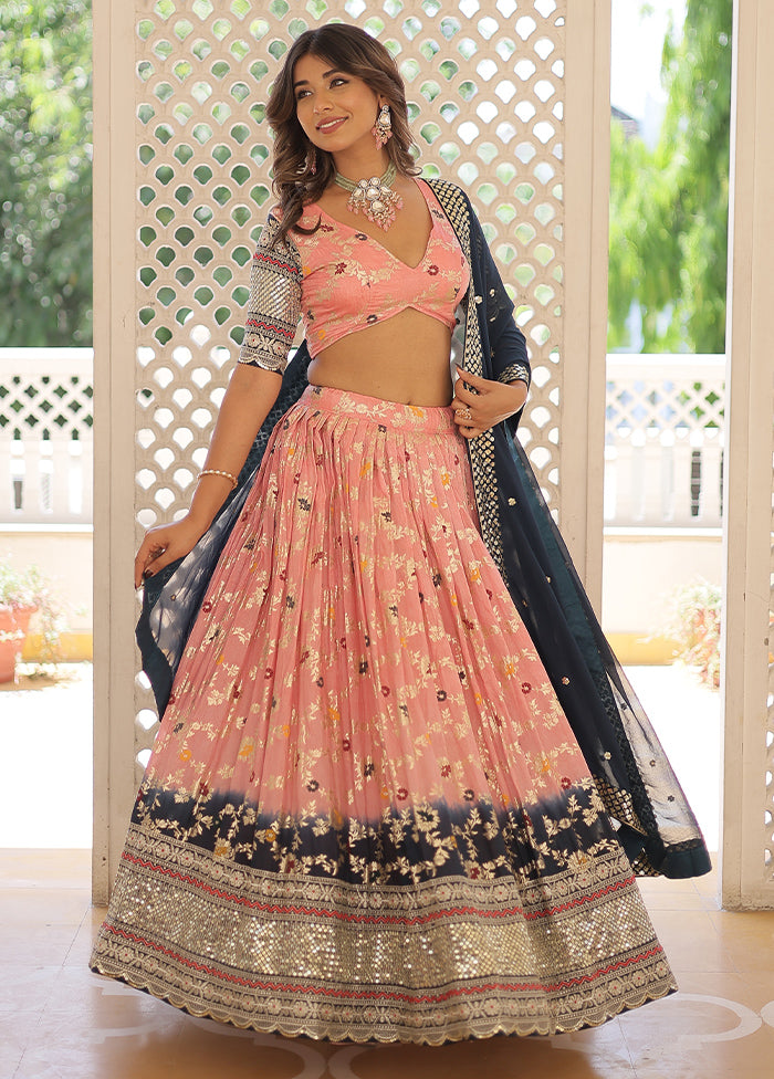 3 Pc Peach Viscose Semi Stitched Lehenga Set