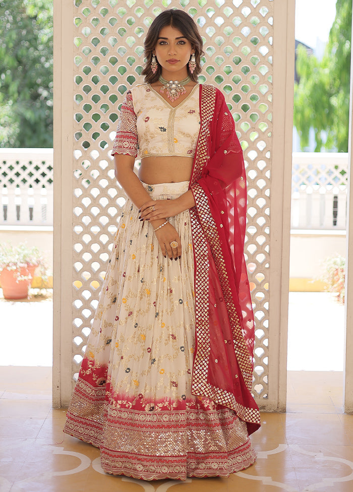 3 Pc White Viscose Semi Stitched Lehenga Set