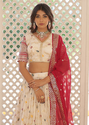 3 Pc White Viscose Semi Stitched Lehenga Set