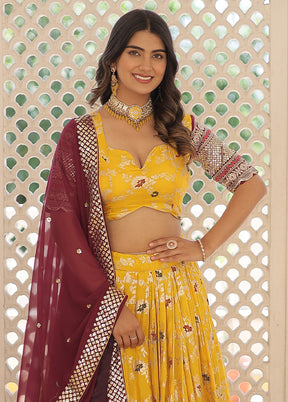 3 Pc Yellow Viscose Semi Stitched Lehenga Set