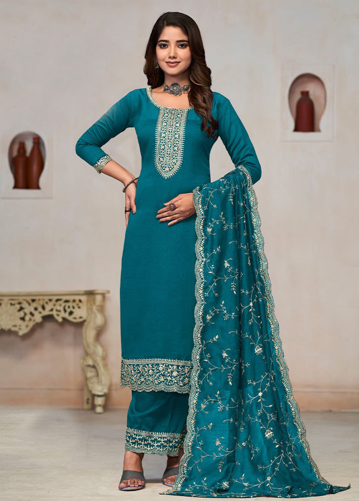 3 Pc Rama Pure Semi Stitched Silk Suit Set