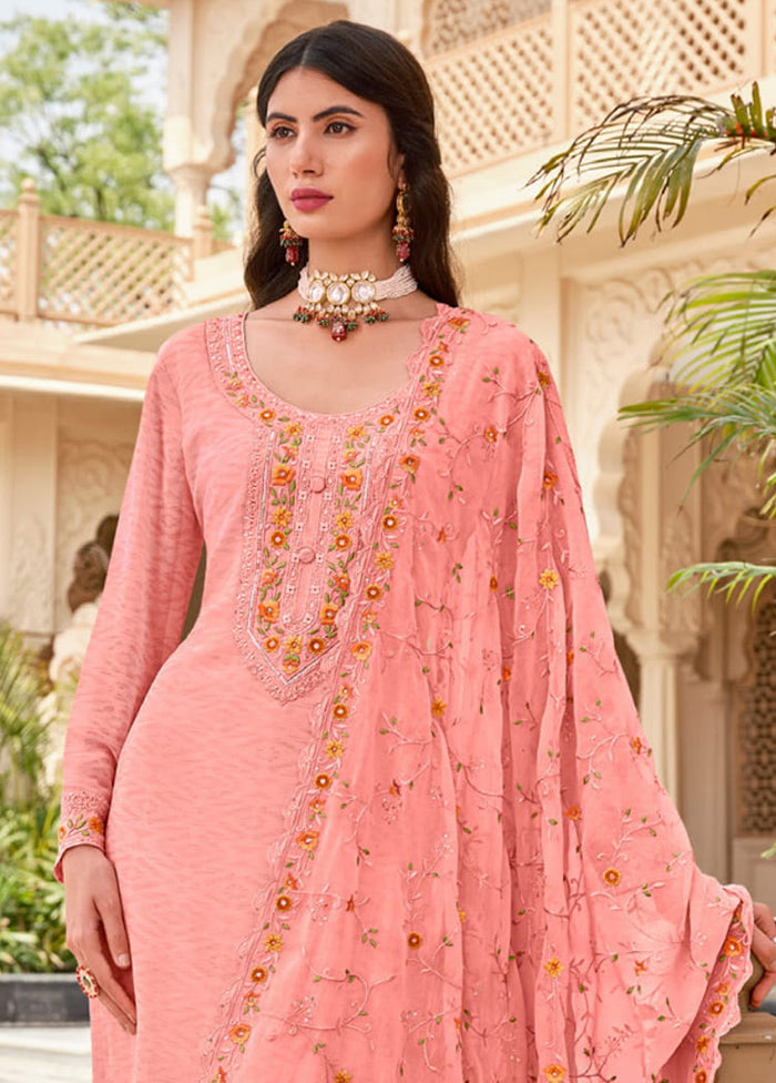 3 Pc Baby Pink Semi Stitched Georgette Suit Set