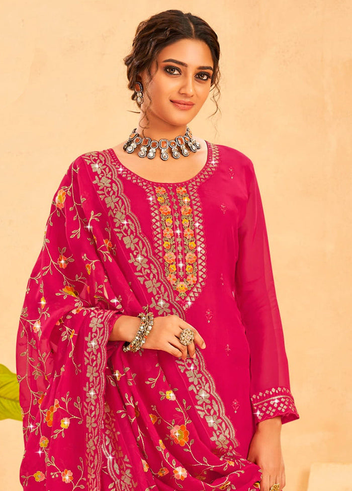 3 Pc Rani Semi Stitched Real Organza Suit Set