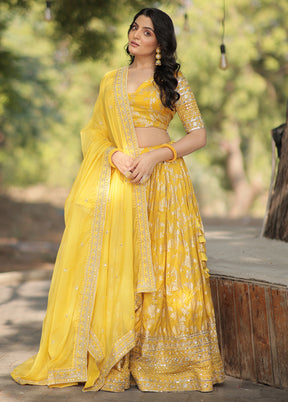 3 Pc Yellow Pure Viscose Semi Stitched Lehenga Set