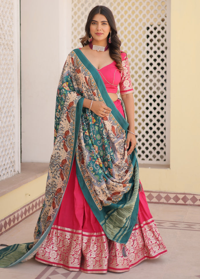 3 Pc Pink Viscose Semi Stitched Lehenga Set