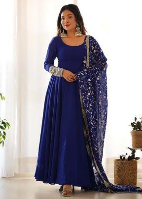 3 Pc Navy Blue Pure Readymade Georgette Suit Set