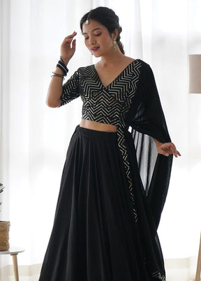 3 Pc Black Georgette Semi Stitched Lehenga Set