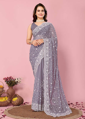 Lavender Georgette Saree With Blouse Piece