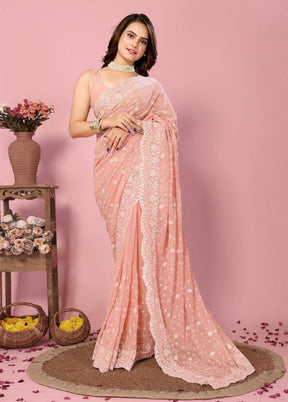 Peach Georgette Saree With Blouse Piece