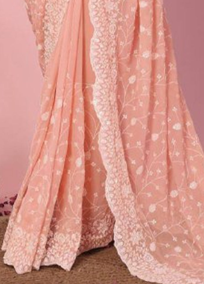 Peach Georgette Saree With Blouse Piece