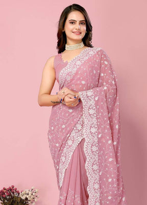 Pink Georgette Saree With Blouse Piece