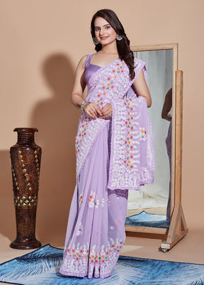 Lavender Georgette Saree With Blouse Piece