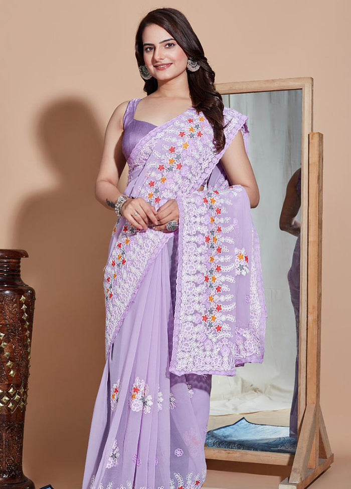 Lavender Georgette Saree With Blouse Piece