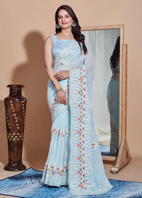 Aqua Georgette Saree With Blouse Piece