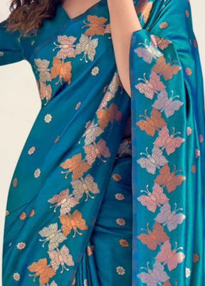 Teal Spun Silk Saree With Blouse Piece