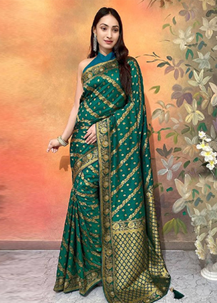 Dark Green Dupion Silk Saree With Blouse Piece