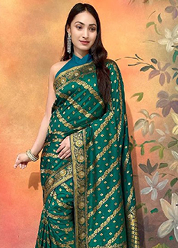 Dark Green Dupion Silk Saree With Blouse Piece