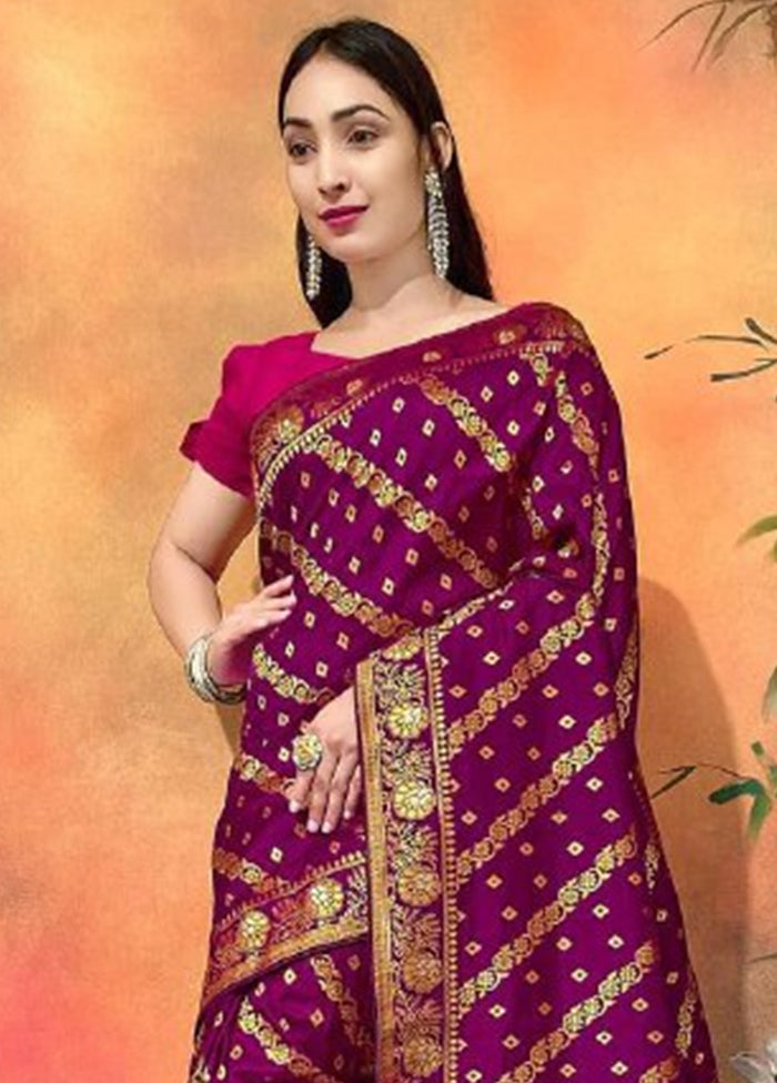 Purple Dupion Silk Saree With Blouse Piece