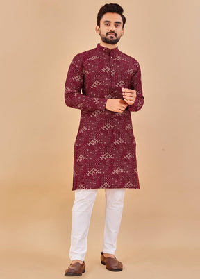 Maroon Cotton Kurta And Pajama Set